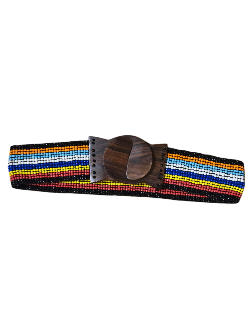 Y2k Beaded Multicolor Waist Belt with Wooden Buckle!